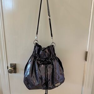 Black Metallic Shoulder Bag with Adjustable Strap